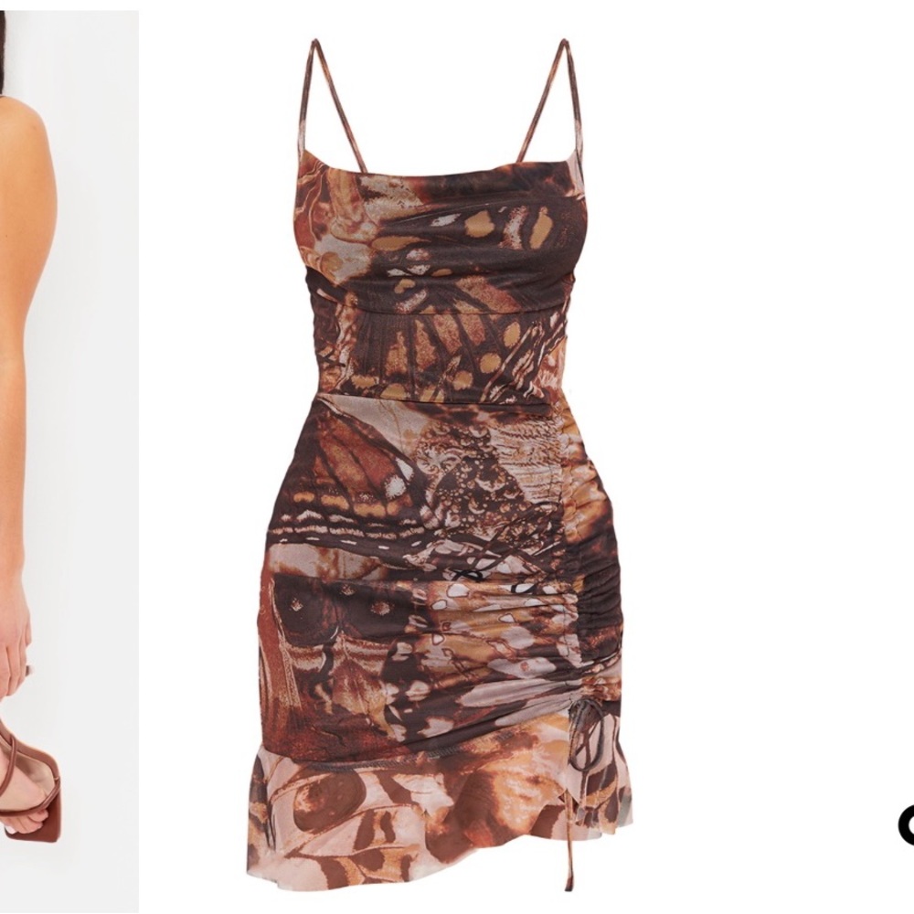 Prettylittlething Butterfly Ruched Mini Dress
